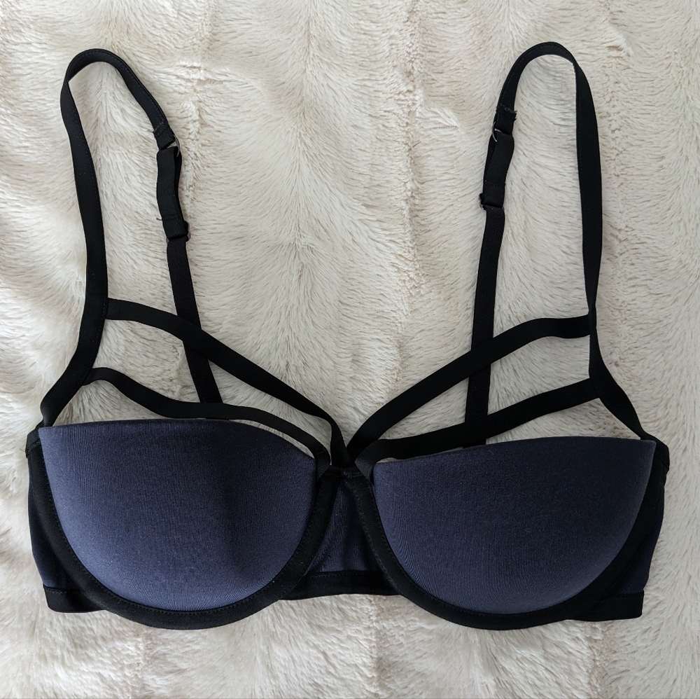& other stories cage bra lightly lined dark blue black size 70B EU 32A us